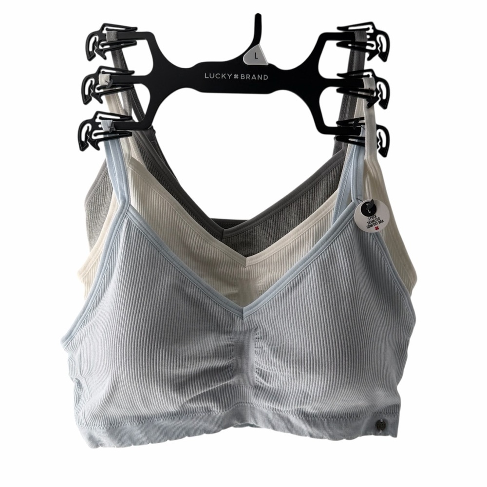 NWT Lucky Ribbed Bralette Set of 3 Pullover Padded Adjustable Wireless Sporty